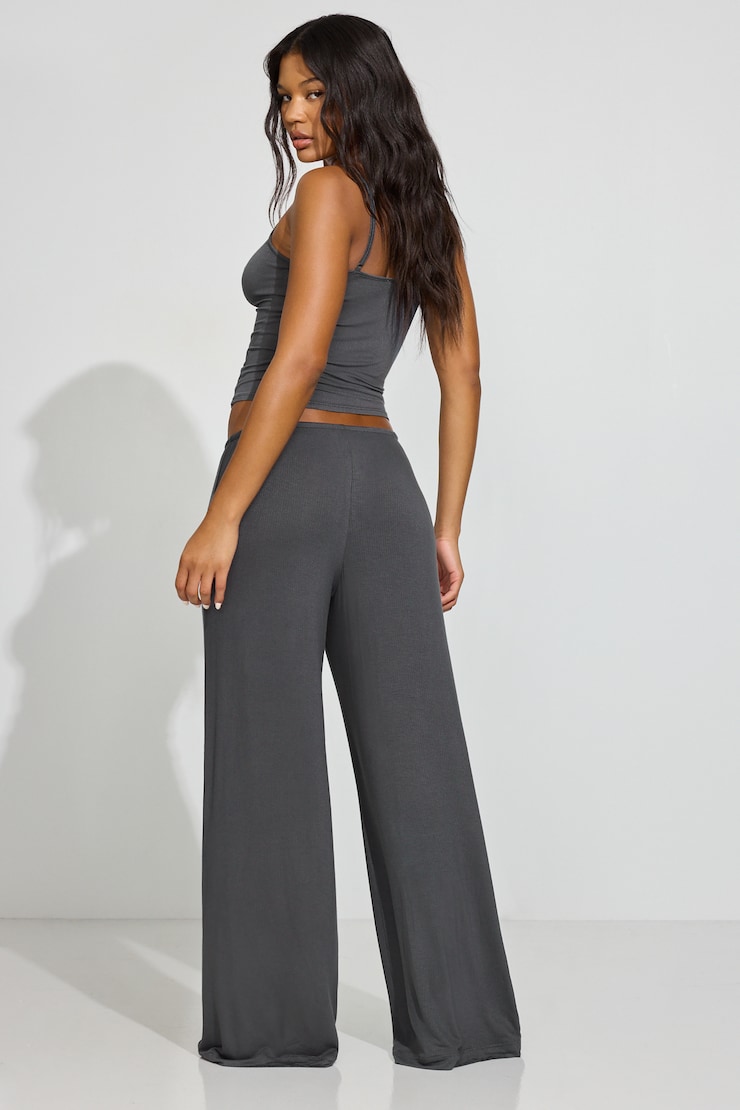 Sheer Ribbed Slouchy Pants, Burnt Ash Grey, large
