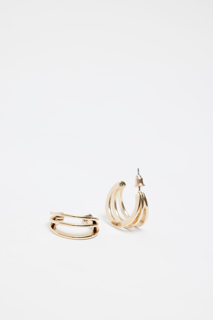 3 Pack Textured Hoop Earrings, Gold, large