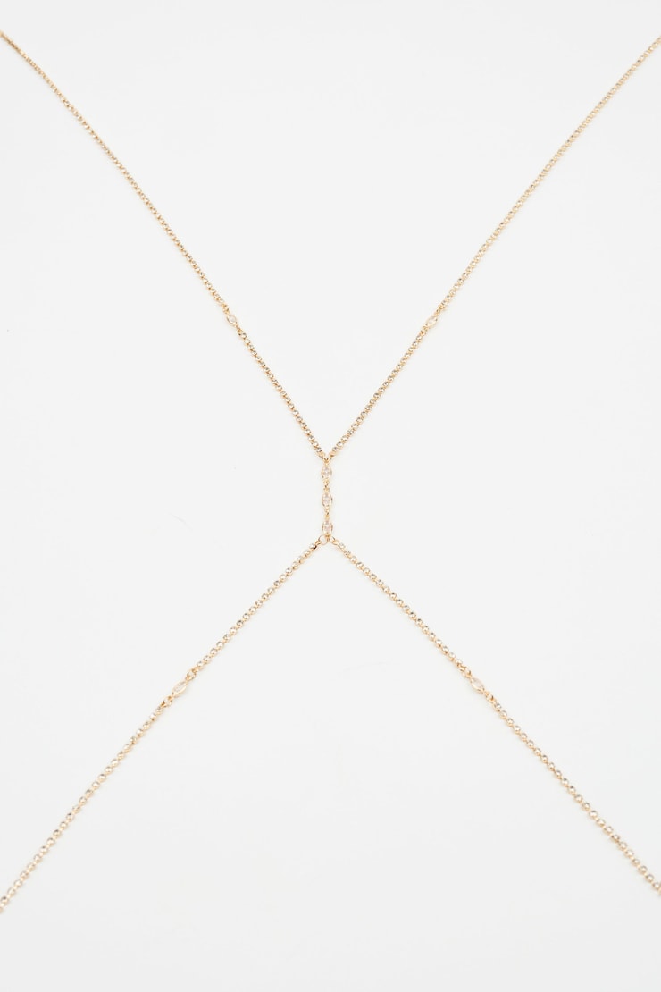 Gemstone Body Chain  Clear & Gold large