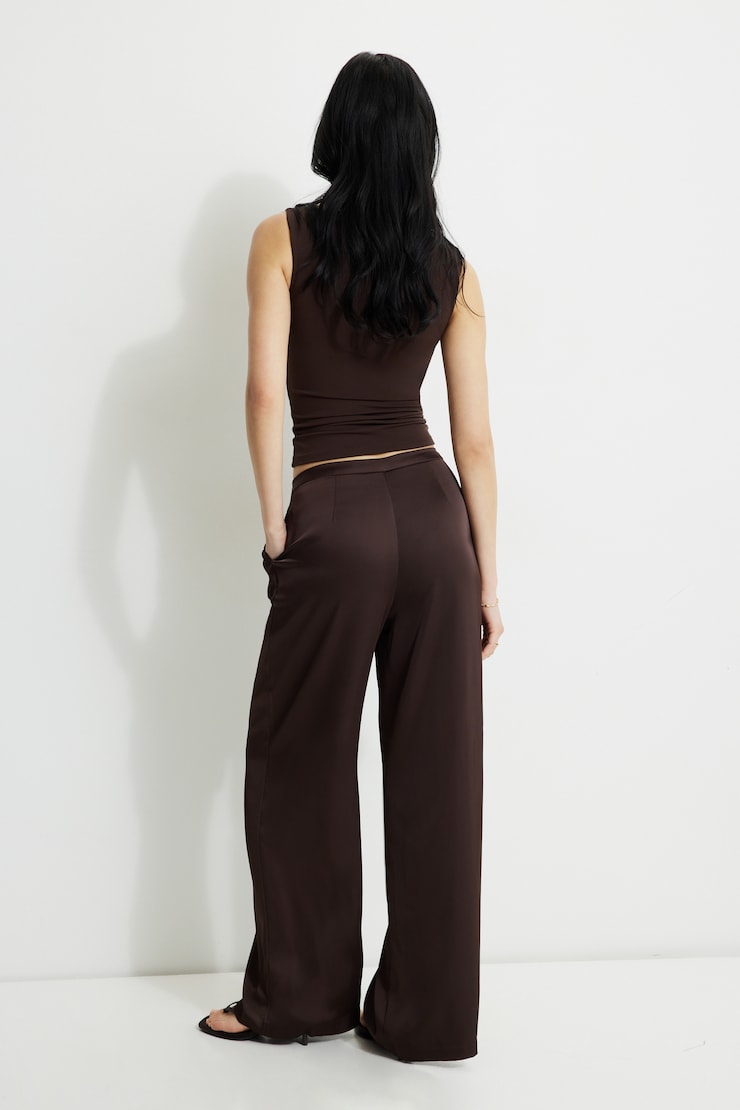 Wide Leg Satin Pants Java Brown large