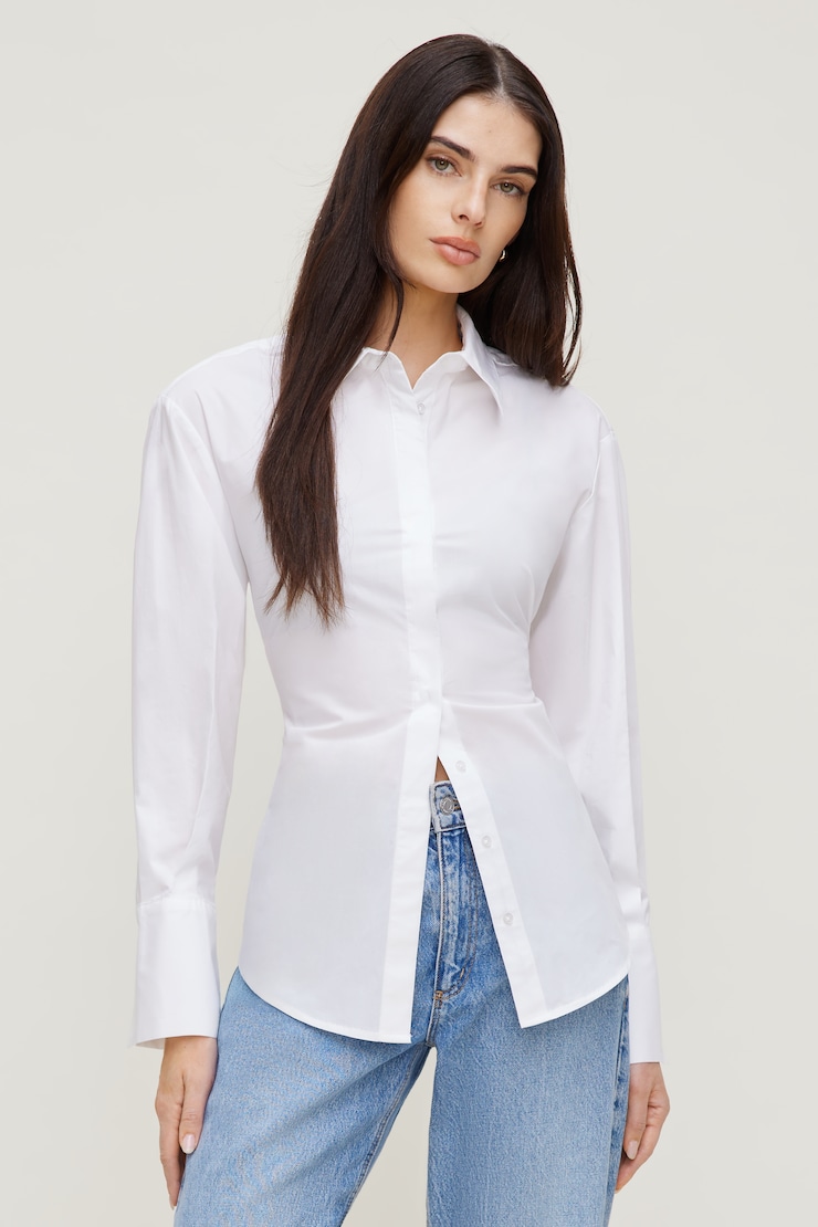 Poplin Cinch Back Shirt Bright White large