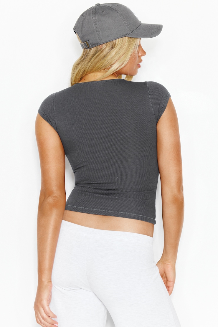 SnatchRib Crossover T-Shirt, Burnt Ash Grey, large