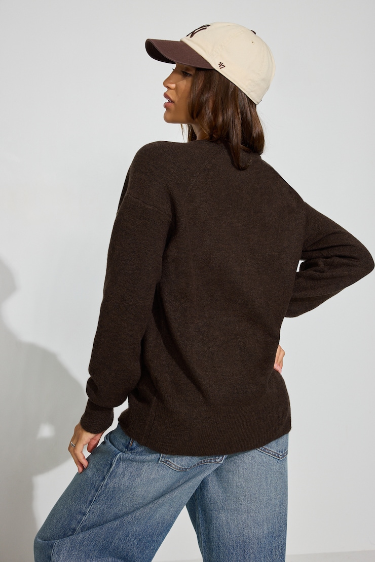 Long Sleeve Spongy Oversized Cardigan, French Roast Melange, large