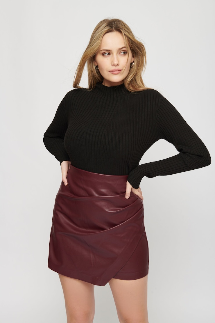 Calvin Ruched Faux Leather Skirt