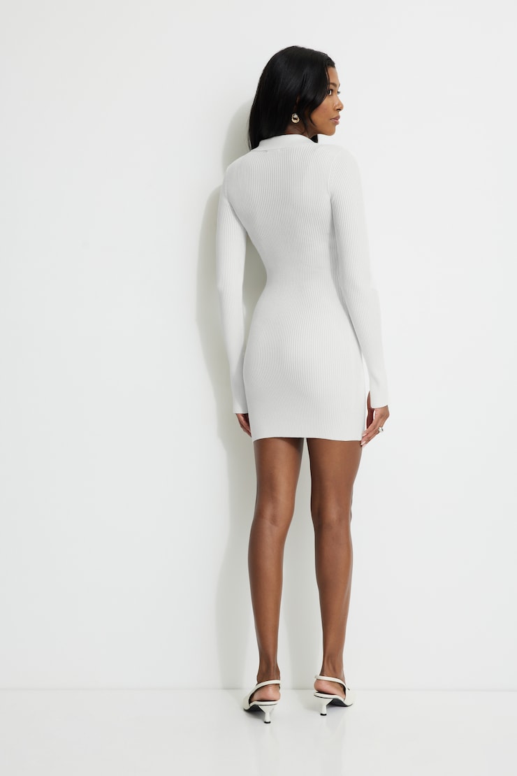 Ribbed Mini Sweater Polo Dress Sea Salt large