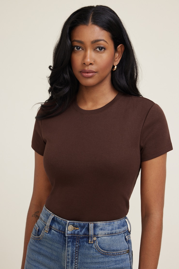 Emy Slim Cotton T Shirt Bitter Chocolate Burgundy large