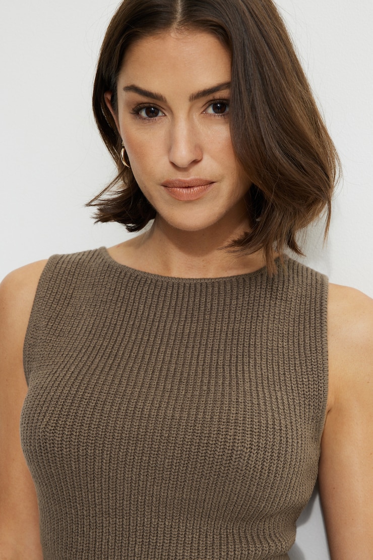 Camisole en tricot côtelé à dos échancré Brun champignon sauvage large