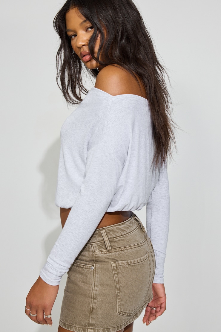 Serene Off Shoulder Long Sleeve Top Gray | Garage