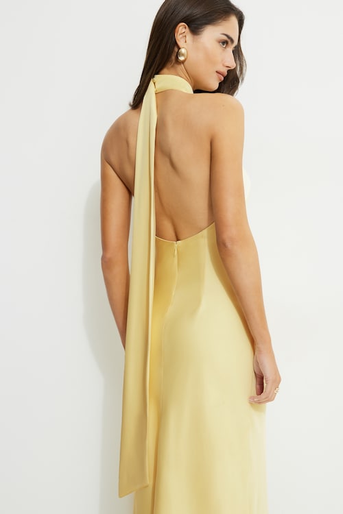 sachin and babi light blue dress Halter Satin Maxi Dress Yellow