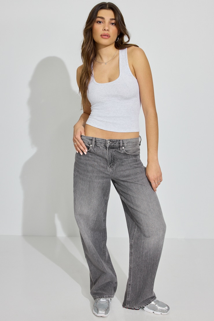 Scoop Neck Ribbed Tank Top, Spring Grey Mix, large