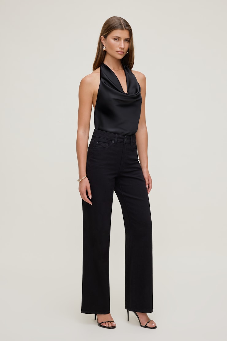 Camila Satin Cowl Halter Neck Blouse Jet Black large