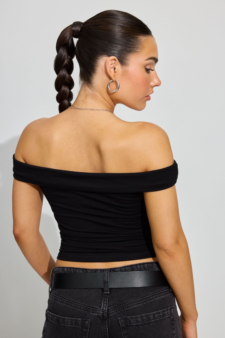 Twist Front Off Shoulder Top Black | Garage