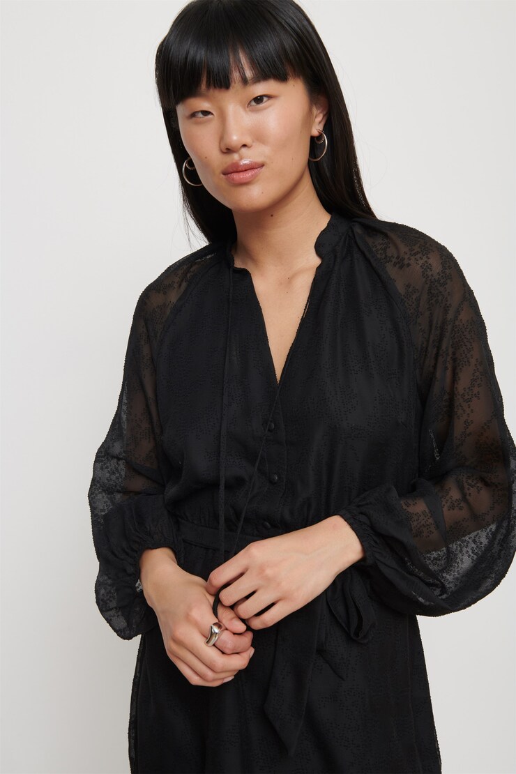 Long Sleeve Ruffle Dress Jet Black large