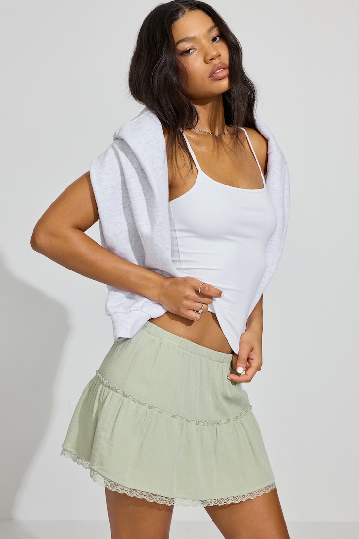 Tiered Mini Skirt Green | Garage