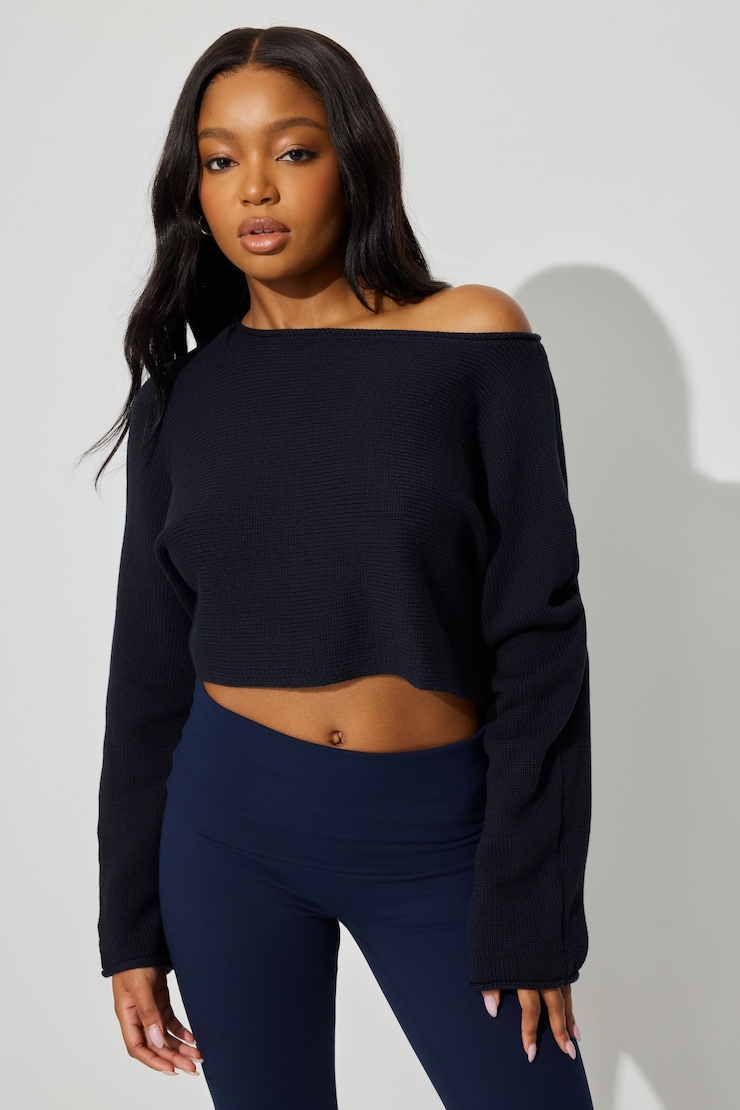 Supersoft Loose Crop Sweater Navy | Garage
