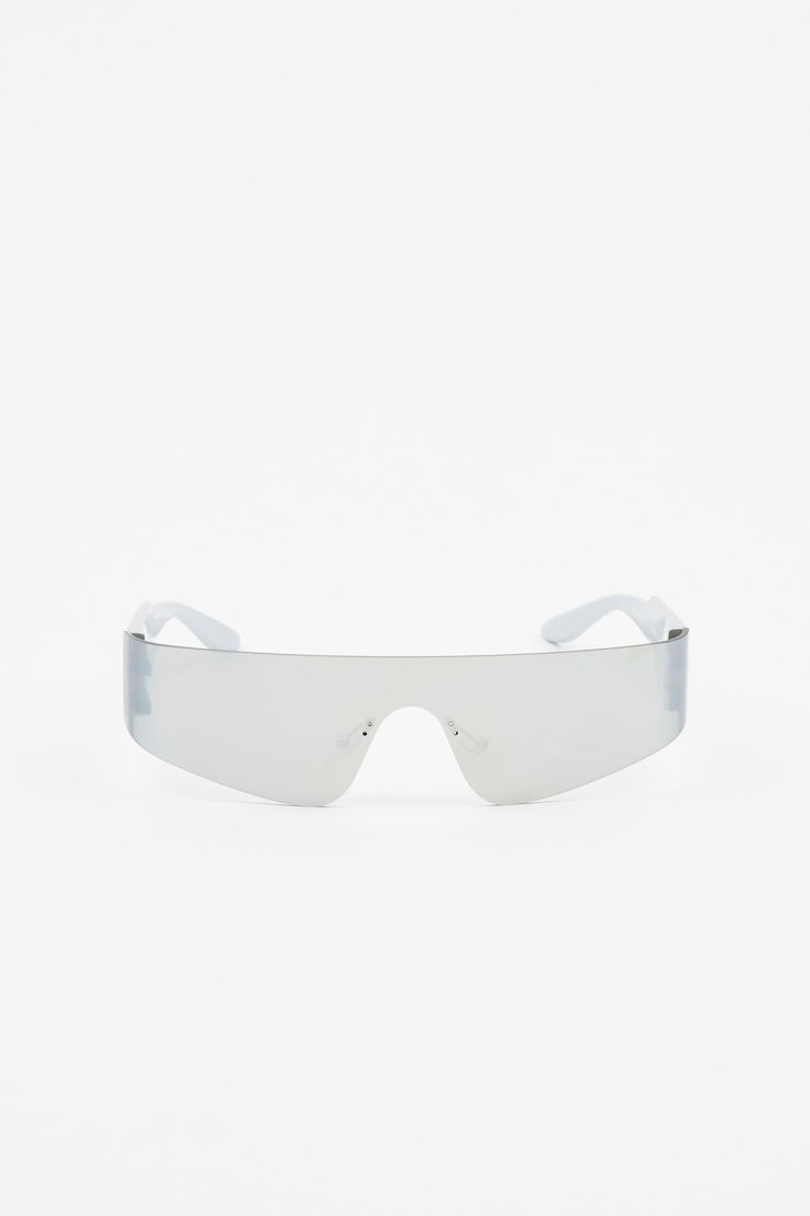 Rimless Futuristic Sunglasses, Light Silver/Smoke Grey, large