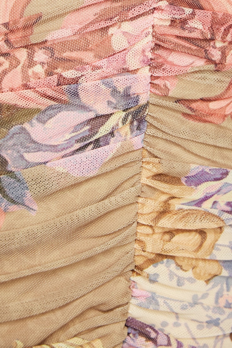 Mesh Ruched Midi Dress Dusty Pink Floral large