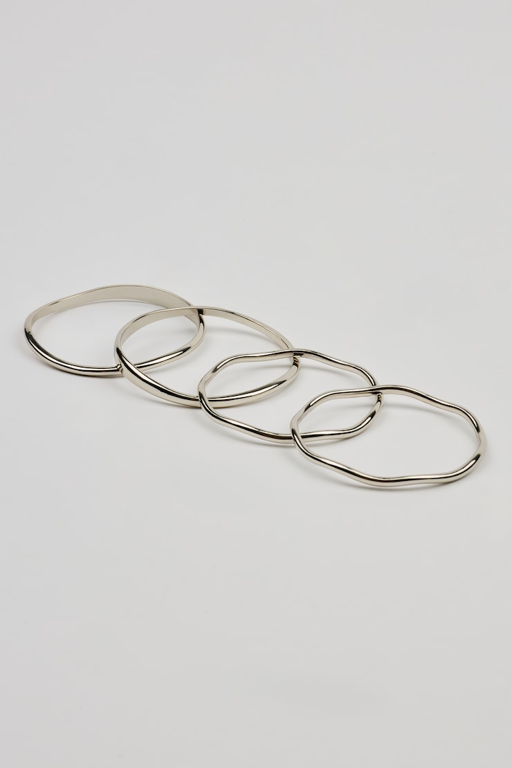 Set of 4 Wavy Bangles, Silver, large