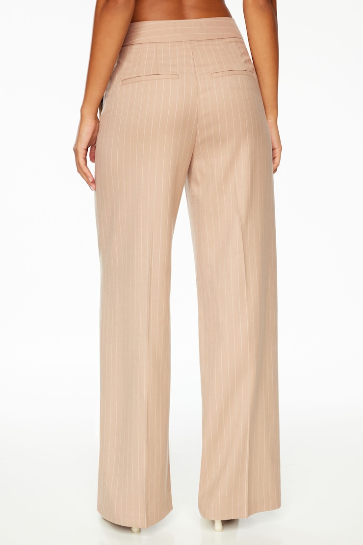 Yasmin Straight Leg Pants Beige & White Pinstripe large