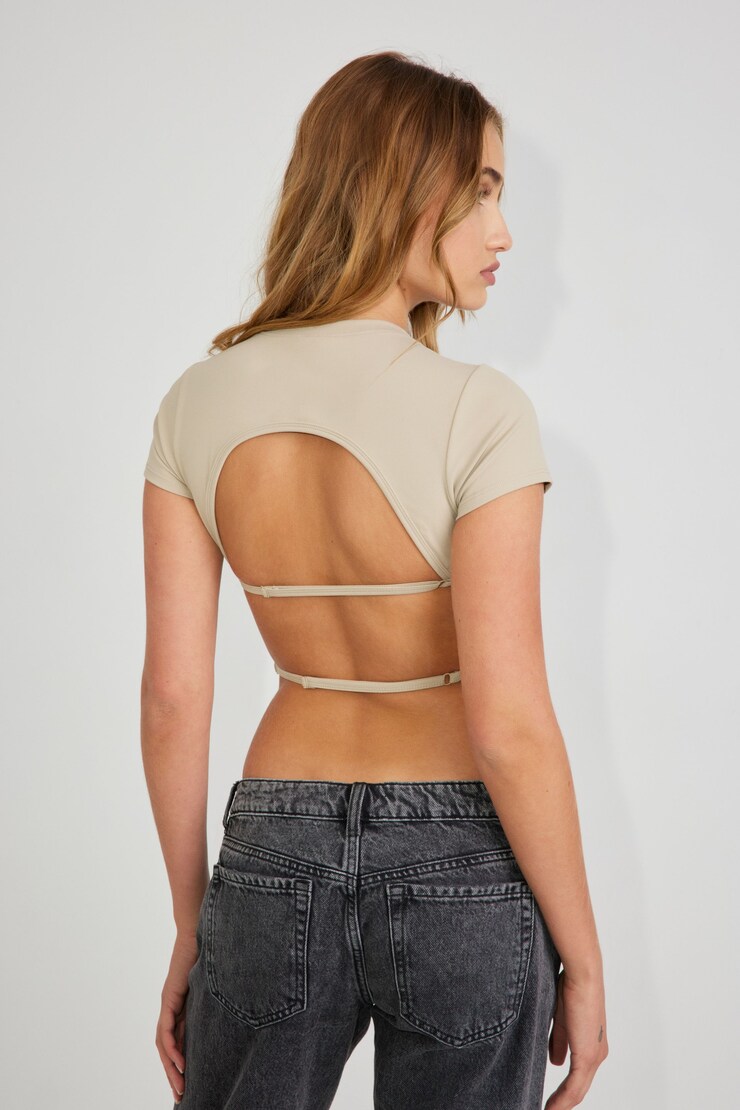 T-shirt à dos ouvert Mikayla,  Brun pavé, large