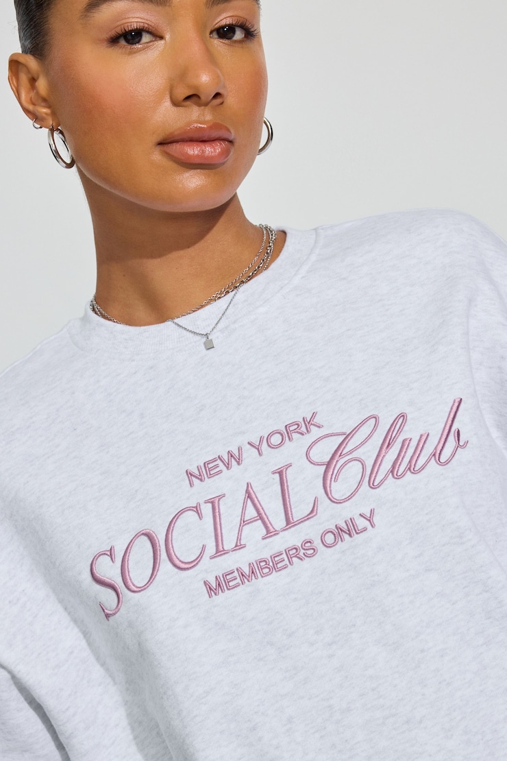 UltraFleece Crewneck Sweatshirt, Spring Grey Mix with "Social Club" Art, large