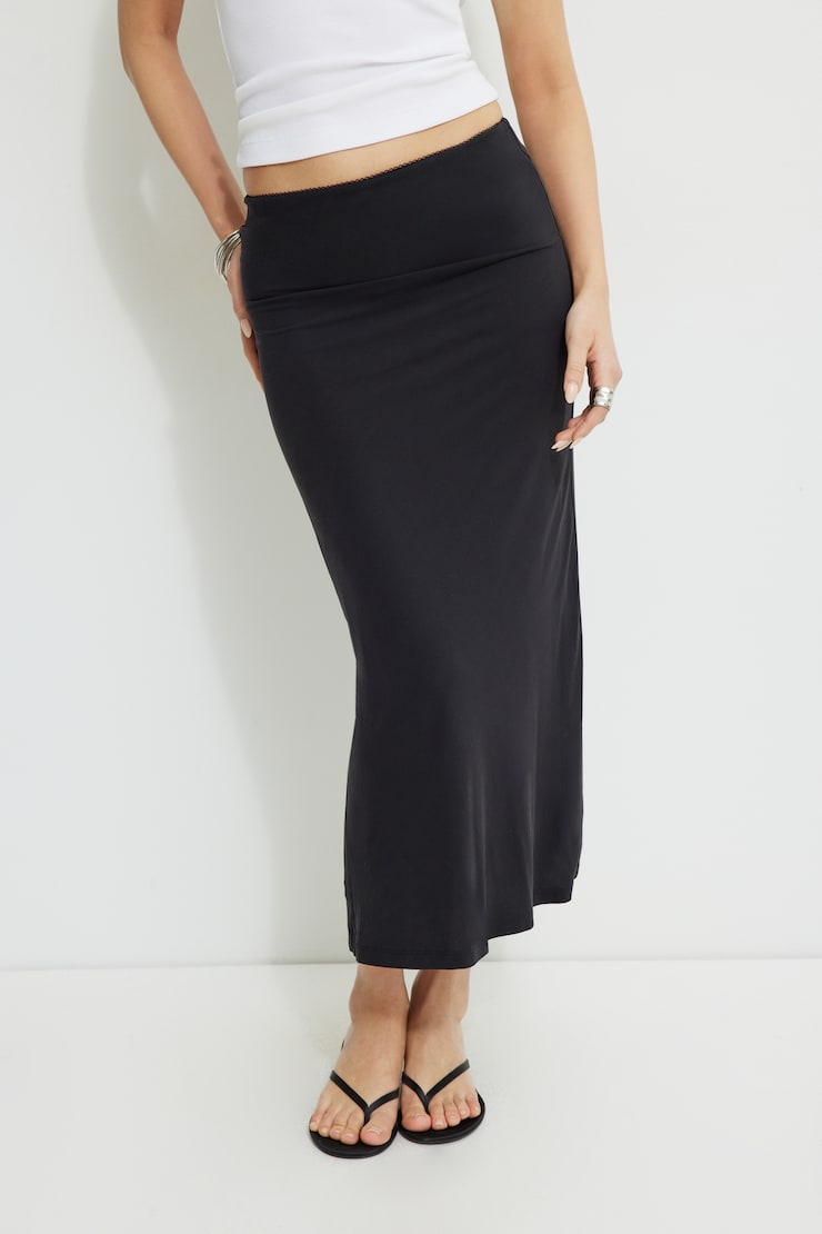 Picot Jersey Midi Slip Skirt Jet Black large