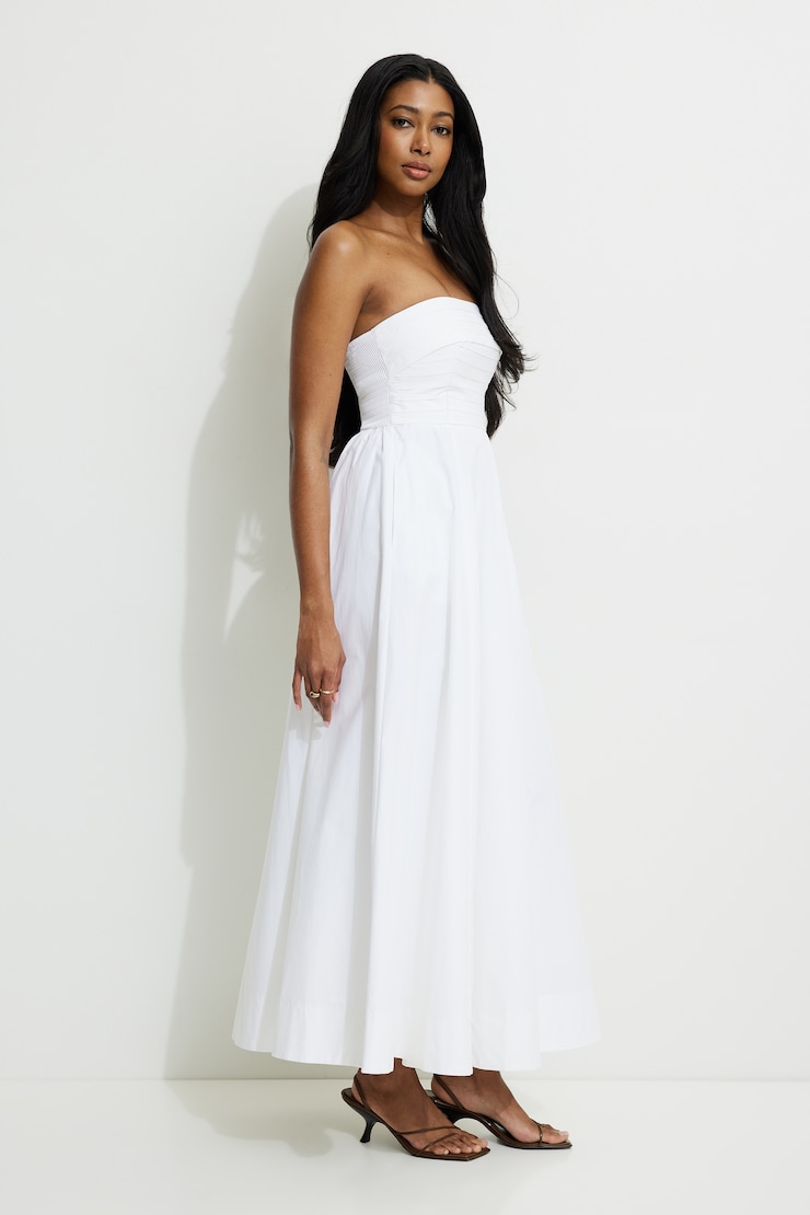 Pintuck Poplin Maxi Tube Dress
