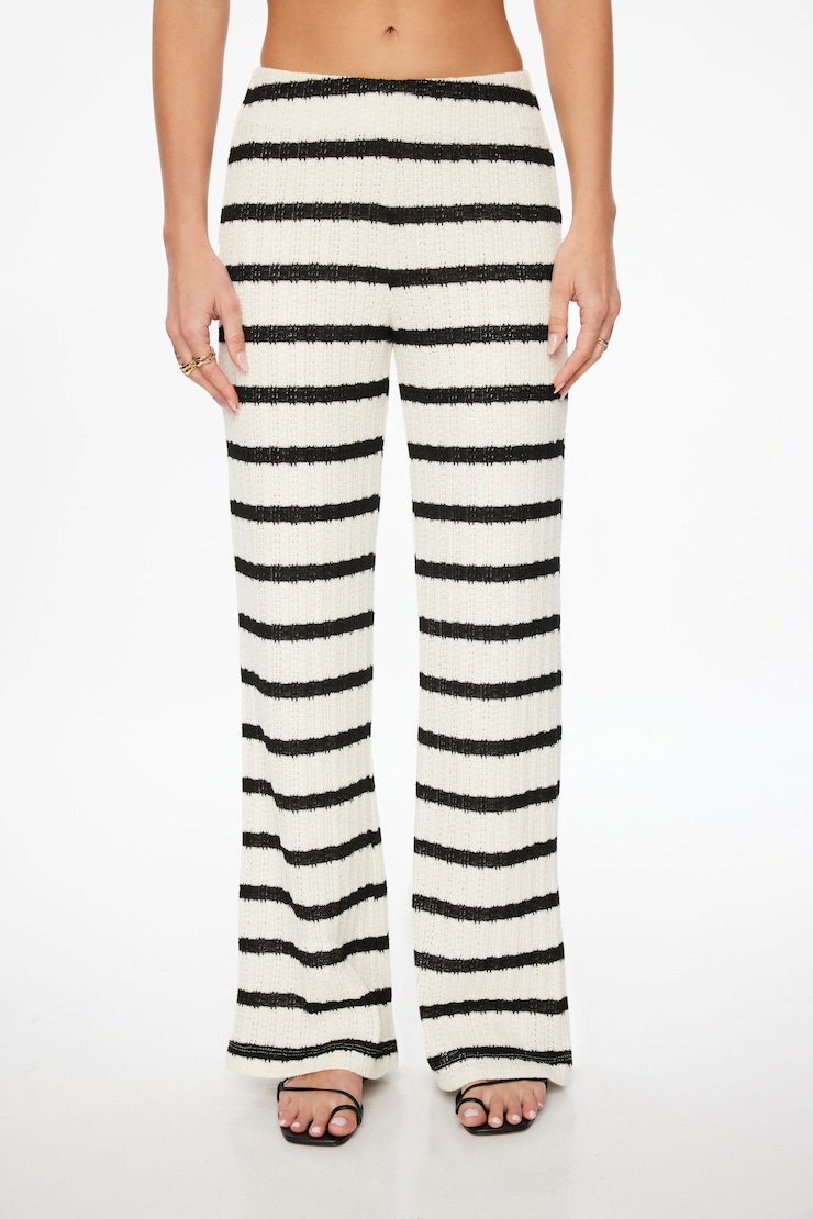 Malika Crochet Wide Leg Pants White Crochet Stripe large