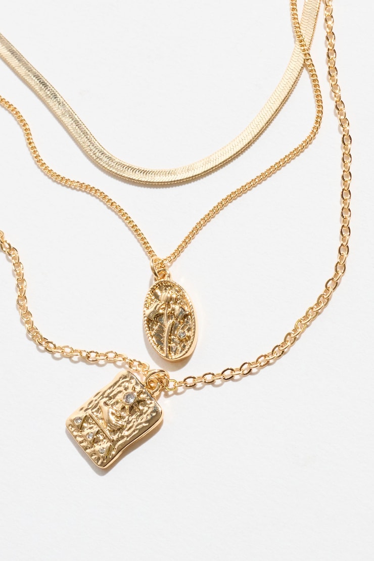Layered Flower & Sunrise Medallion Necklace Clear & Gold large