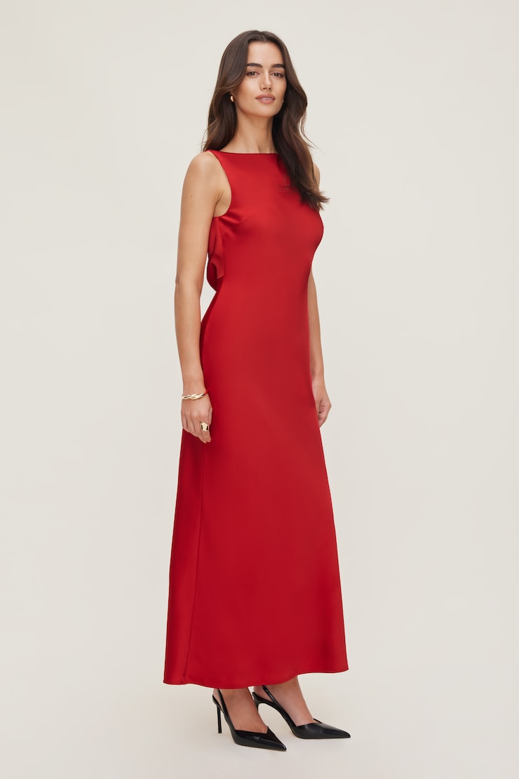 Nora Satin Maxi Slip Dress Chili Pepper Red large