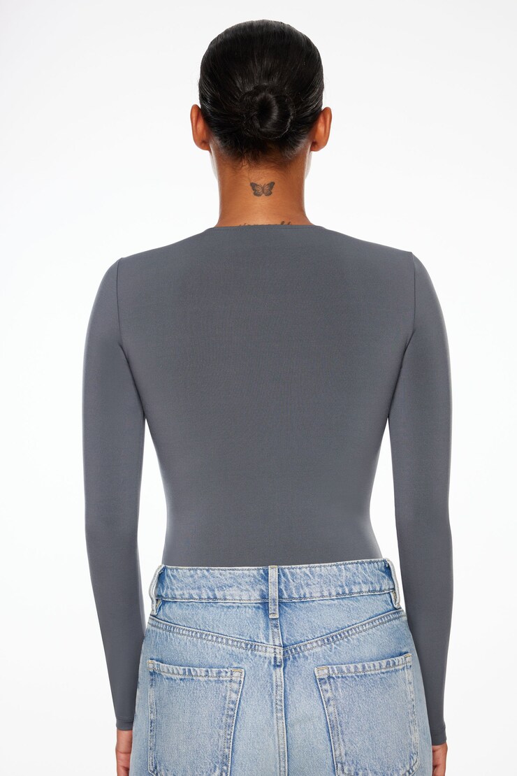 Kyla Sculpt Long Sleeve Crew Neck Bodysuit Turbulence Grey large