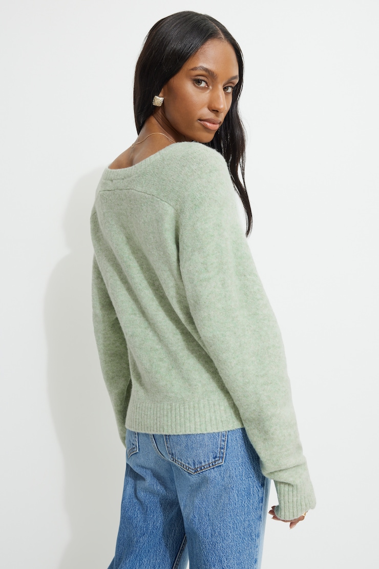 Heavenlyarn™ V Neck Sweater Bubble Green Melange large