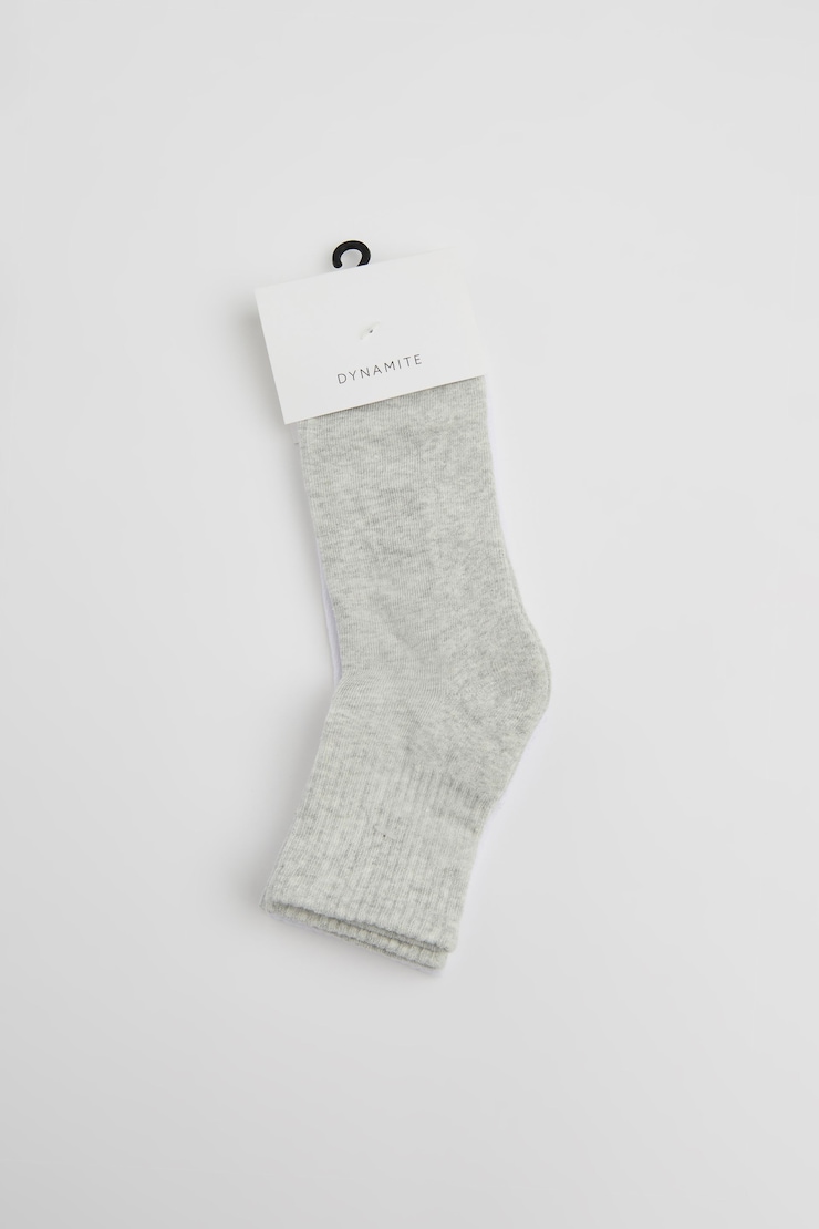 2-Pack 4" Ankle Socks White & Grey large