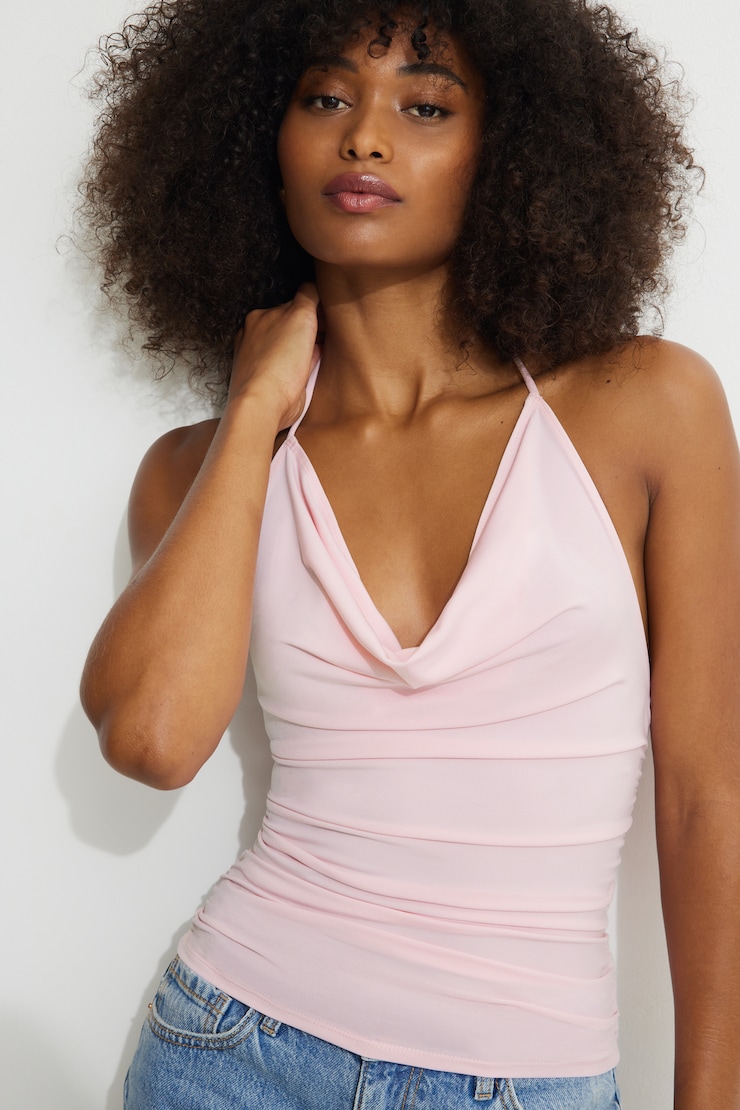 Sculpt Cowl Neck Halter Top Parfait Pink large