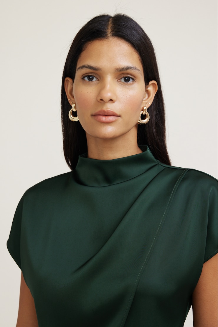 Ella Layered Satin Blouse Scarab Green large