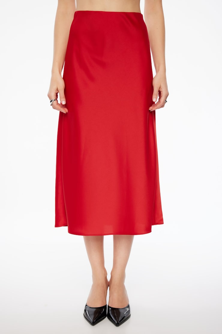 Melody Satin Slip Midi Skirt Fiesta Red large