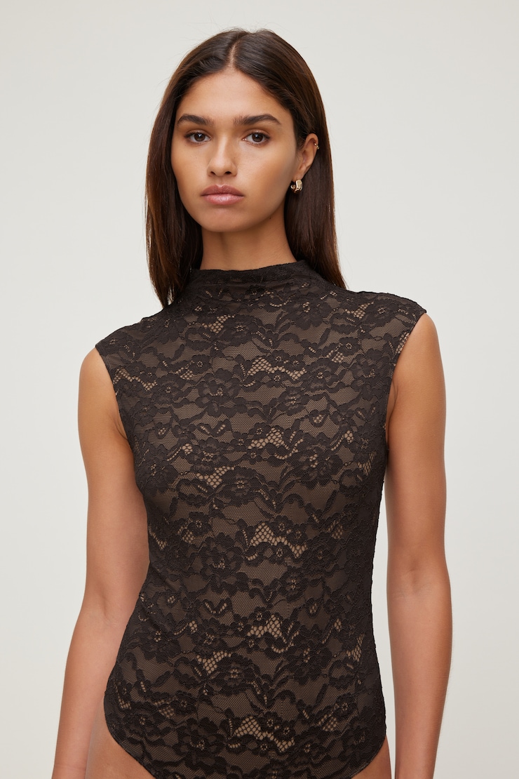 Mock Neck Lace Bodysuit