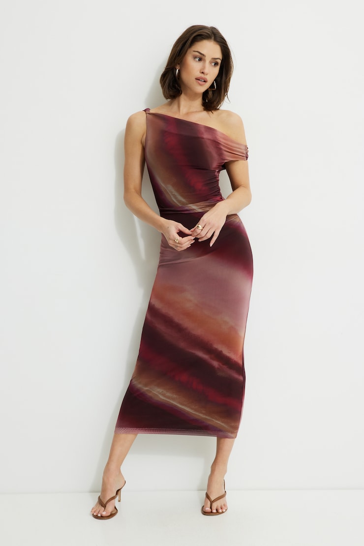 Jayde Mesh Midi Dress Jupiter Burgundy Red large