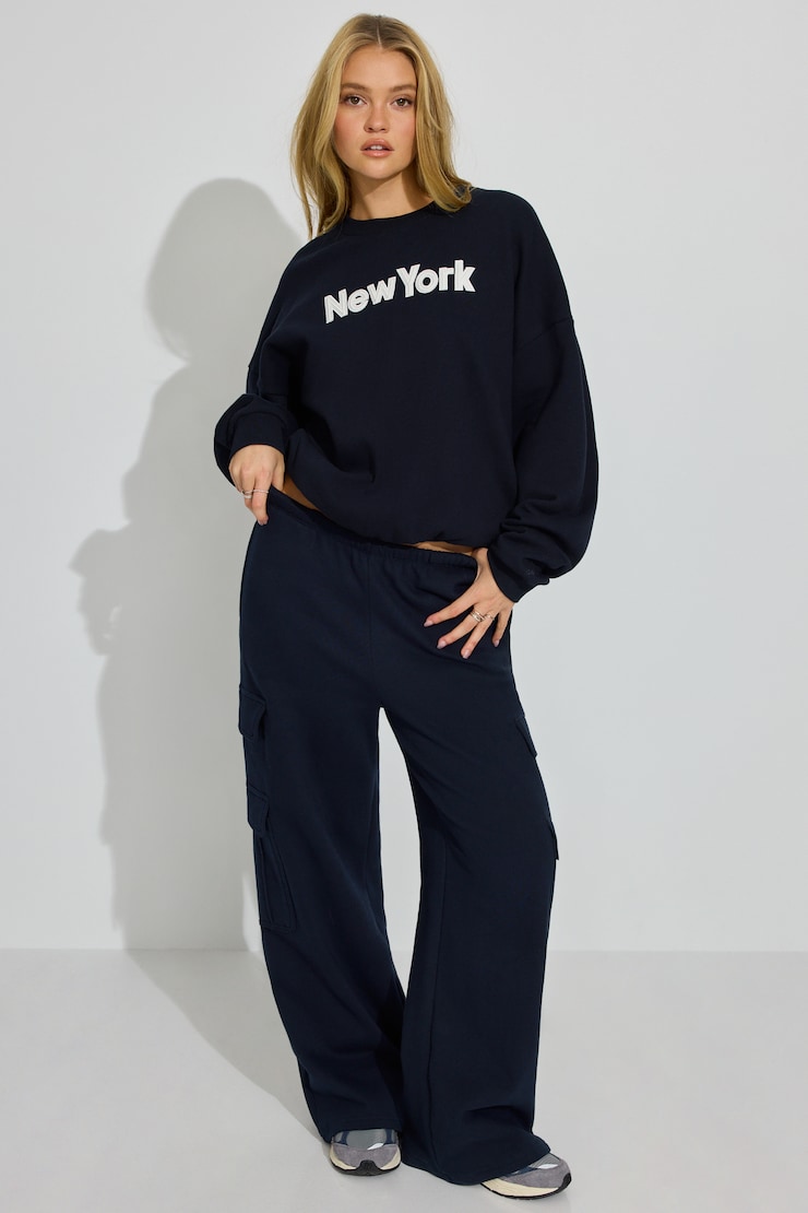 UltraFleece Crewneck Sweatshirt, Mariana Blue with "New York" Art, large