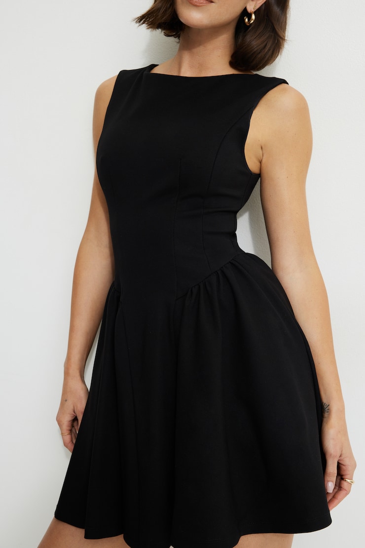 Kerina Flared Ponte Mini Dress Jet Black large