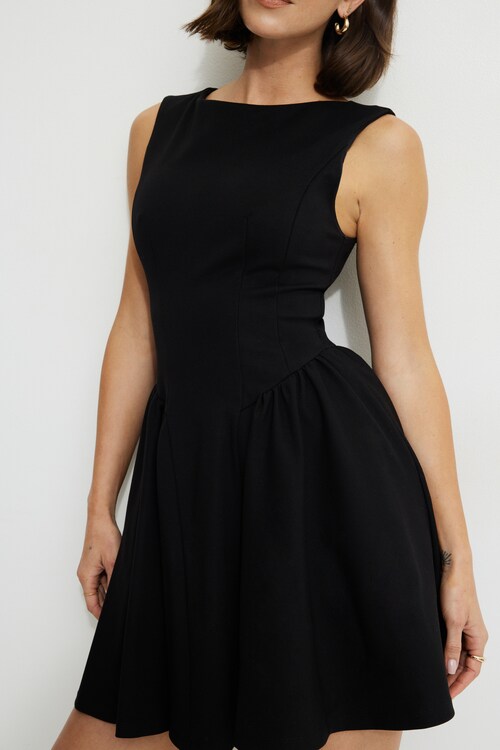 Kerina Flared Ponte Mini Dress Black | Dynamite