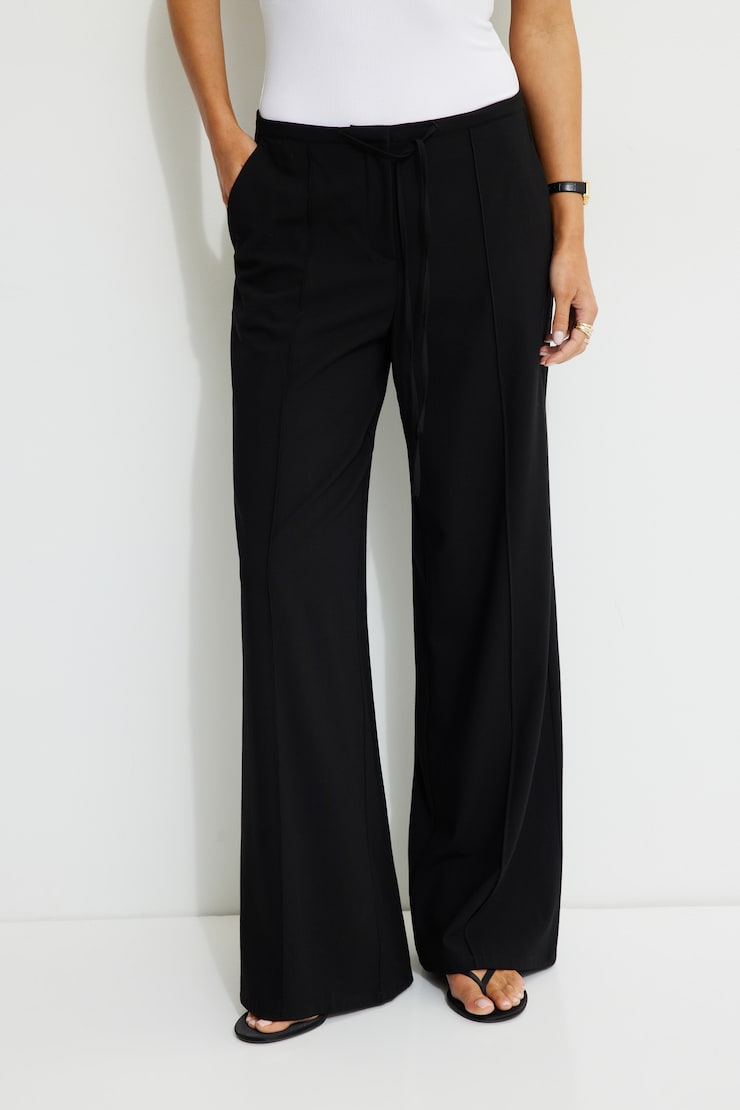 Drawstring Wide Leg Pants Black | Dynamite