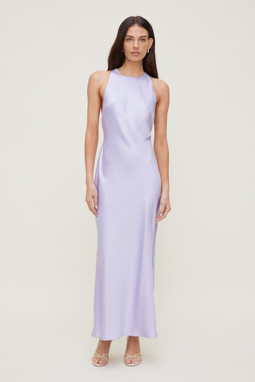 satin twist back maxi dress Viscose Satin Twist Back Maxi Dress in Tulip - XS - Shop STATESIDE Dresses