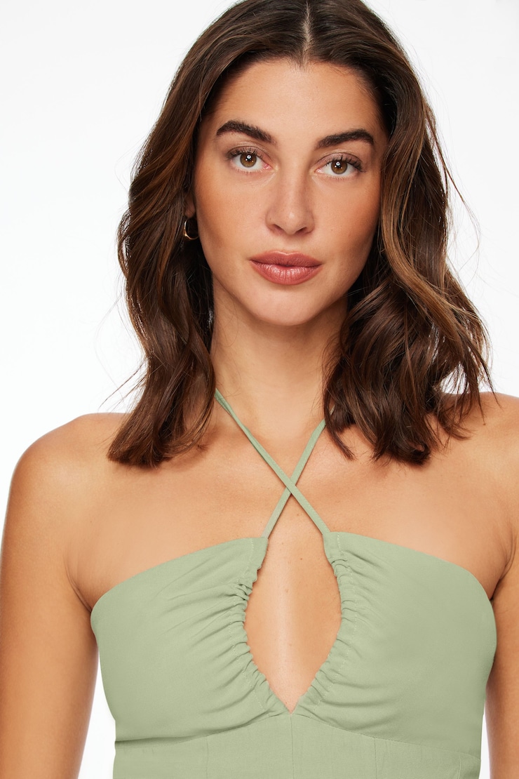 Flare Halter Mini Dress Lily Leaf Green large