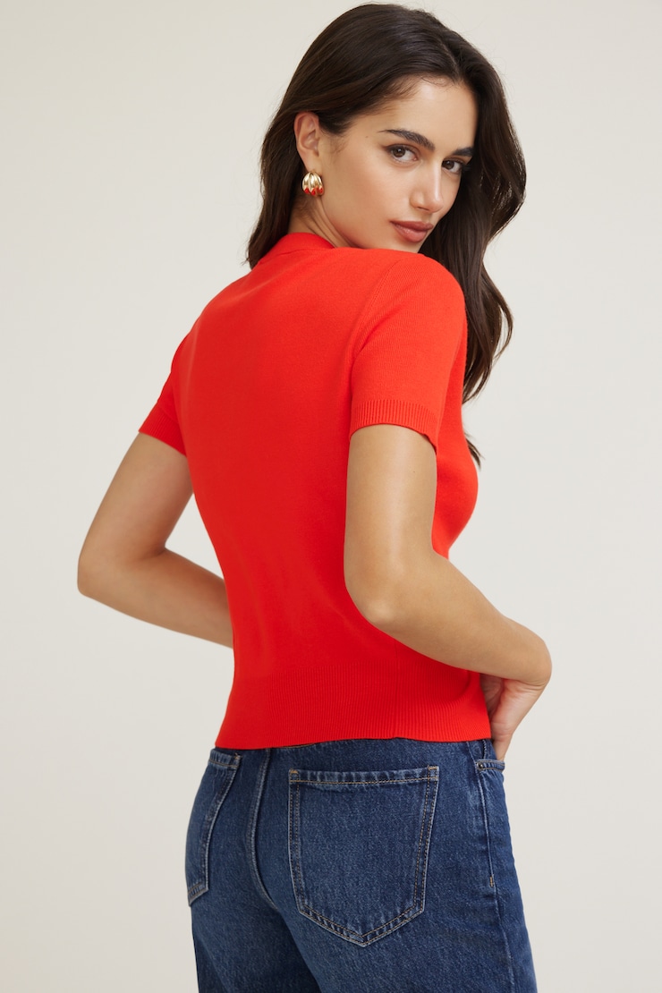 Cardigan à manches courtes Becca Rouge ardent large