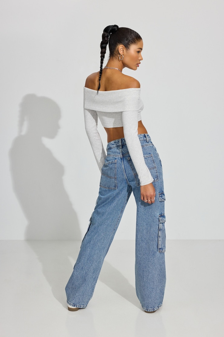 High Rise Wide Cargo Jeans, Dale Blue, large