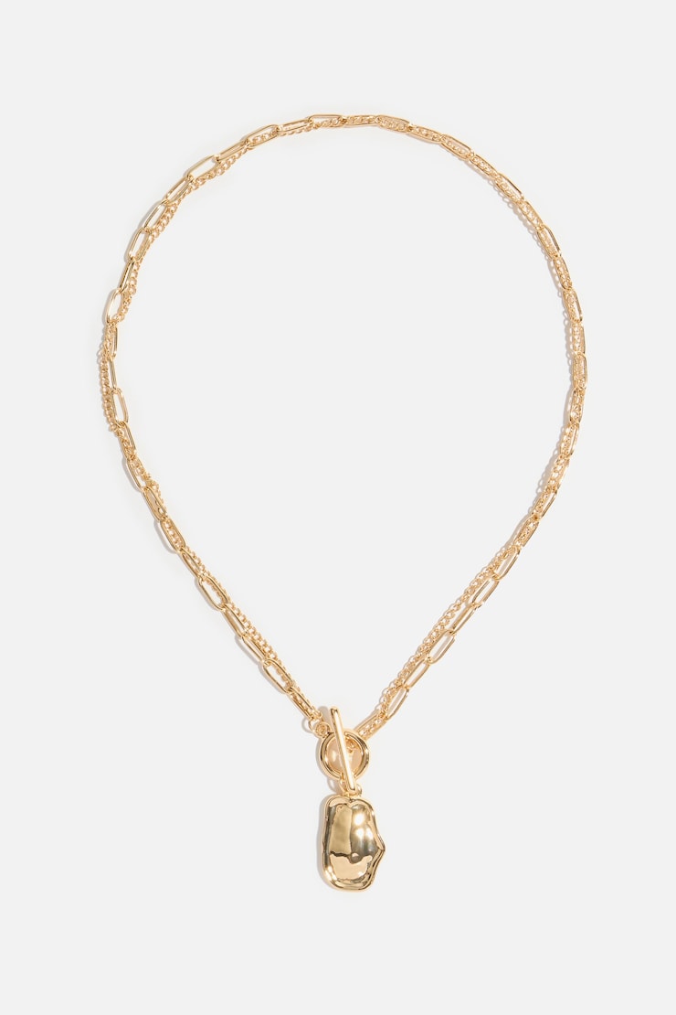 Toggle & Pebble Chain Link Necklace Gold large