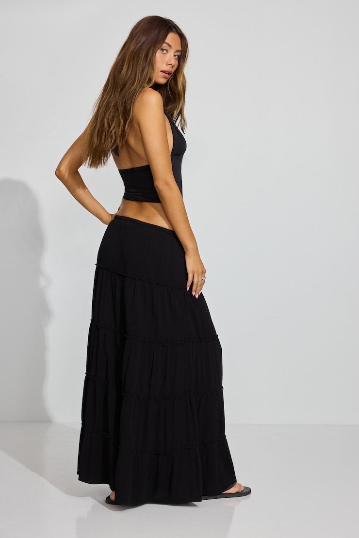 Tiered Maxi Skirt, Jet Black, large