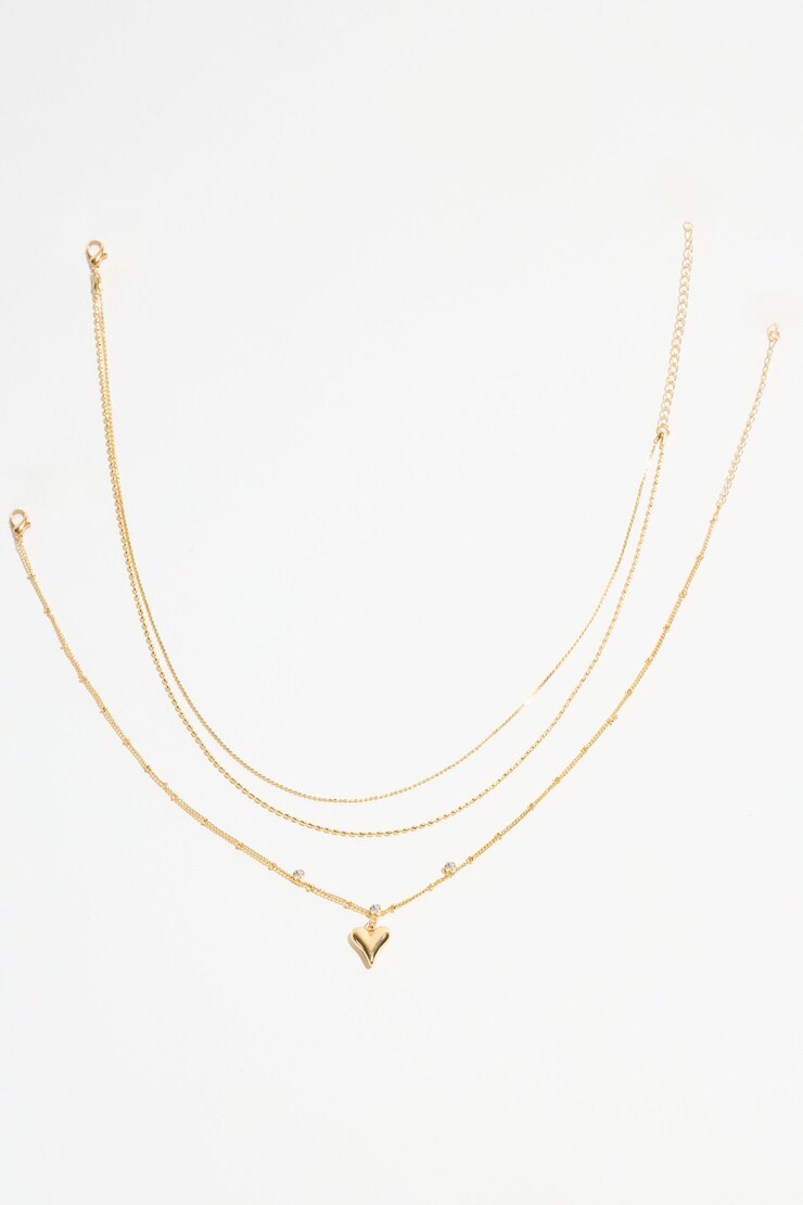 Layered Heart Pendant Dotted Necklace Clear/Gold large