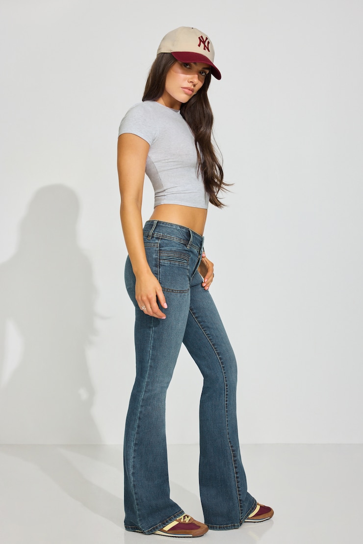 Low Rise Flare Jeans, Sadia Blue, large
